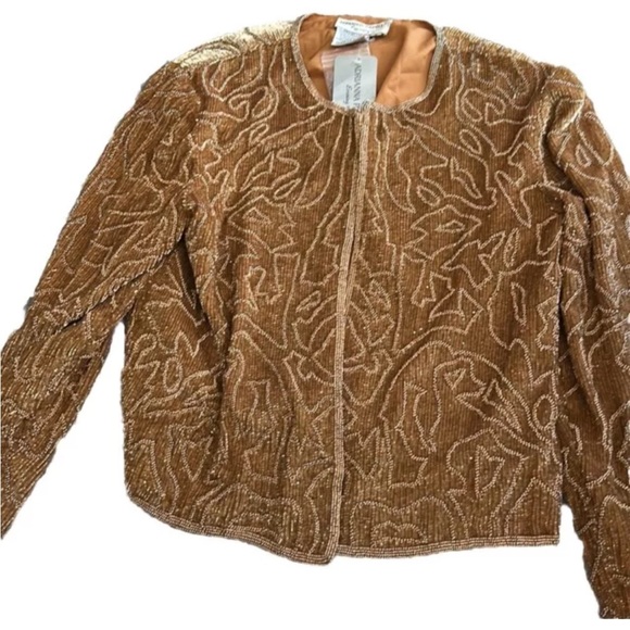 NWT Vintage Adrianna Papell Gold Beaded SILK Evening Jacket LG holiday party - Picture 2 of 11